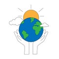 vector illustration logo design. hands holding the earth. World Earth Day. Royalty Free Stock Photo