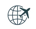 Vector illustration, logo, globe icon and airplane. tourism and travel. Royalty Free Stock Photo