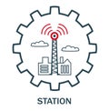 Vector illustration of the logo, icons of the wireless transmission tower, signal