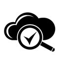 Vector illustration, logo, web icon. Cloud, magnifying glasses and checkmarks.