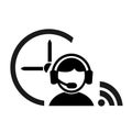 Vector illustration, logo, web icon of a man in headphones, a support service operator. Isolated on a white background. Royalty Free Stock Photo