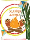 Vector illustration of Lohri festival greeting card. New year celebration for Punjabi farmers.