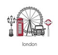 Vector illustration London with famous symbols of the UK capital