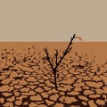 Vector illustration of a lonely tree in dry desert land Royalty Free Stock Photo