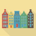Vector illustration long shadow icon of amsterdam houses