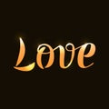 Vector illustration of Love handwritten text in gold texture. Modern brush calligraphy. Royalty Free Stock Photo