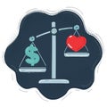 Vector illustration of love or money choice heart on scale on dark background. Royalty Free Stock Photo