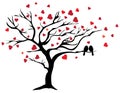 Vector Love Tree with Love Birds and Red Hearts. Royalty Free Stock Photo