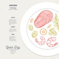 Lunch menu food plate illustration. Cafe design template. Vector illustration Royalty Free Stock Photo
