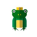 Vector illustration of magic frog from Princess fairy tails. Fairytale frog with a crown on head, vector flat icon Royalty Free Stock Photo