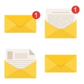 Mail icon set. Envelope sign. One incoming message. New email notification. Open and read message Royalty Free Stock Photo