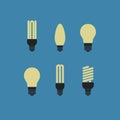 Vector illustration of main electric lighting types light bulb, halogen lamp, led lamp. Flat style Royalty Free Stock Photo