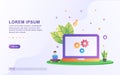 Vector Illustration of Maintenance concept. The developer is doing a program bug fix