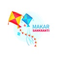 Vector illustration of Makar Sankranti wallpaper with colorful kite. Isolated on white background. Concept design for greeting Royalty Free Stock Photo