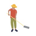 Vector illustration with a male archaeologist with a shovel in his hands who is excavating or building. A man in a cork helmet Royalty Free Stock Photo