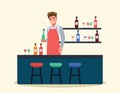 Vector illustration of a male bartender. A man serving a bar. Vector illustration