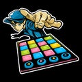 Vector illustration of male DJ character playing music Royalty Free Stock Photo