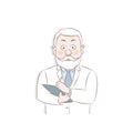 Vector illustration of a male doctor in a white coat holding a pen and Notepad.ÃÂ¡artoon design