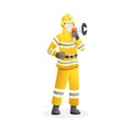 Vector illustration Male firefighter holding megaphone