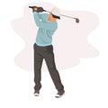 Vector ,illustration of Male golfer on professional golf course. Golfer with golf club shooting. flat design