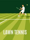 Male tennis player returning serve on grass court