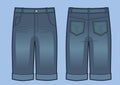 Vector illustration of man blue jeans shorts. Front and back views Royalty Free Stock Photo