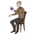 Vector illustration man with book sitting on a chair