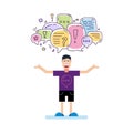 Vector illustration of man and colorful color dialog speech bubbles with icons and text let s talking on white background. Safety