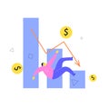 Vector illustration of man falling from stylized graph. Investment failure, business collapse, financial crisis concept.