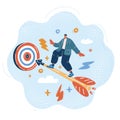 Vector illustration of man flying on arrow toward target Royalty Free Stock Photo