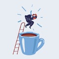 Vector illustration of man jump in big mug of coffee. Royalty Free Stock Photo