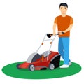 Vector illustration of a man with lawn mower Royalty Free Stock Photo