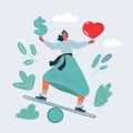 Vector illustration of man make is balancing choice and balanced between love and money.