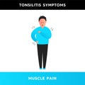 Vector illustration of a man who has muscle pain in different parts of the body. The person experiences pain and weakness in the