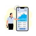 man pointing to the screen of a mobile phone with financial charts. Royalty Free Stock Photo