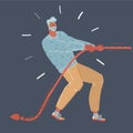 Vector illustration of man pulling a rope tug of war, isolated dark background Royalty Free Stock Photo