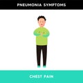 Vector illustration of a man putting his hands to his chest. A person with symptoms of pneumonia suffers from chest pains.