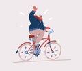 Vector illustration of man rides bicycle in col fall weather