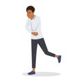 Vector illustration of man running to toilet