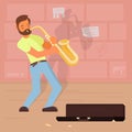 Vector illustration of street musician playing sax