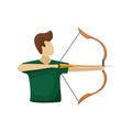 Vector illustration of a man shooting a wooden bow with a bowstring and arrow