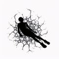 Black silhouette, tattoo of a man in spider web on white isolated background. Vector Royalty Free Stock Photo