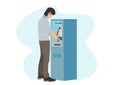 Vector illustration of man standing atm withdrawals On a white background Royalty Free Stock Photo