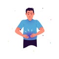 Vector illustration of a man suffering from bloating. The man has symptoms of flatulence. Symptoms of irritable bowel syndrome,