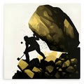 Black silhouette of a man supporting a large boulder on white background Royalty Free Stock Photo