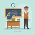 Vector illustration with man teacher. Back to school Royalty Free Stock Photo