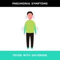 Vector illustration of a man with a temperature and a thermometer in his mouth. A person suffering from pneumonia has a fever with