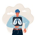 Vector illustration of man took an x-ray of the lungs.