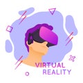 Vector illustration of man wearing virtual reality headset. Abstract VR modern illustration with geometric elements Royalty Free Stock Photo