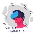 Vector illustration of man wearing virtual reality headset. Abstract VR modern illustration with geometric elements Royalty Free Stock Photo